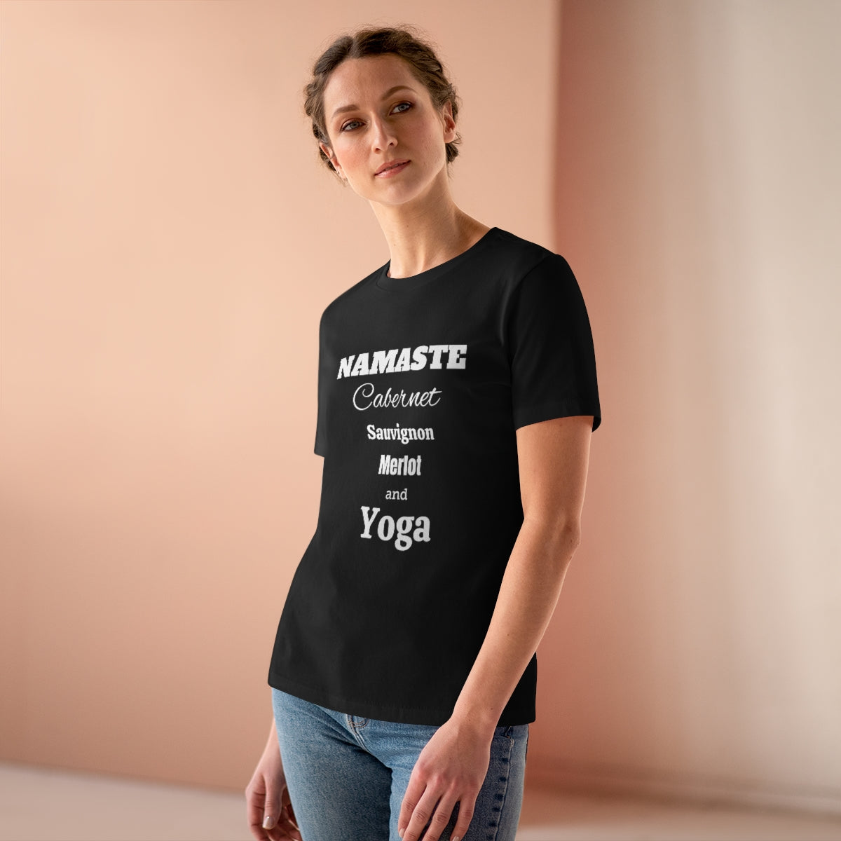 Namaste Wine and Yoga Women Soft T-Shirt